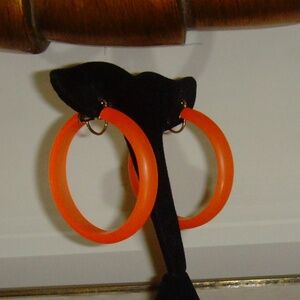Gold & Honey Orange Frosted 2 1/2 Inch Hoop Earrings